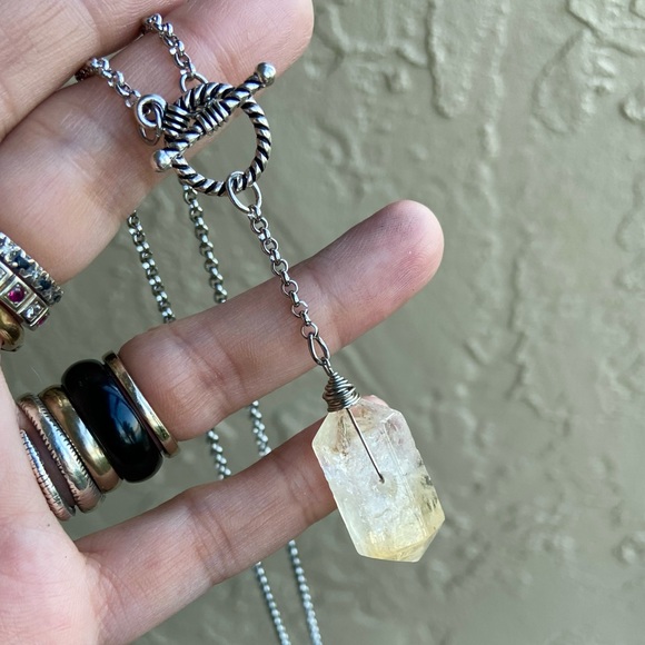 Y shape lariat necklace twisted cable round toggle clasp & light yellow citrine - Picture 2 of 10